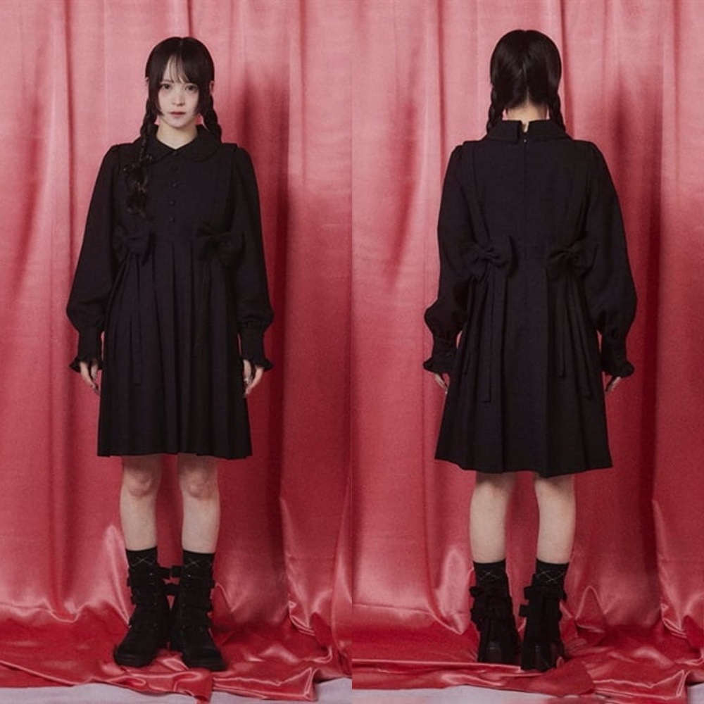 Gothic Lolita Cosplay Dress Small Mini Pleated Ribbons Ruffles Japan Black